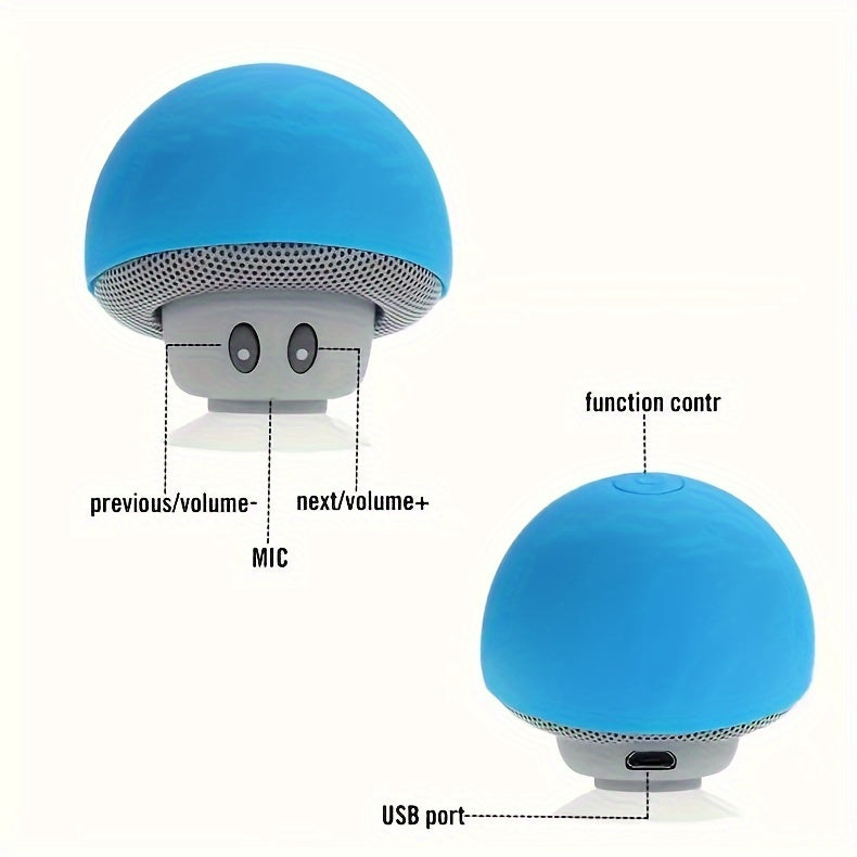 1pc Cute Little Mushroom Head Portable Wireless Speaker, Can Be Used As A Mobile Phone Stand, Small And Delicate And Fall-Proof, Suction Cup Suction Is Excellent, Mini Cartoon Mushroom Head Speaker Gift