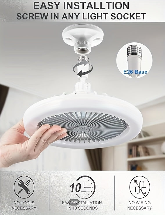 2-in-1 Multifunctional Ceiling Fan with Light, LED Fan Light, 25.4 cm Diameter, Color Matching, Infinite Dimming, and Timer Function, Suitable for Bathrooms/Bedrooms/Garages/Kitchens/Offices, Ceiling Fan Light, Bedroom Lighti