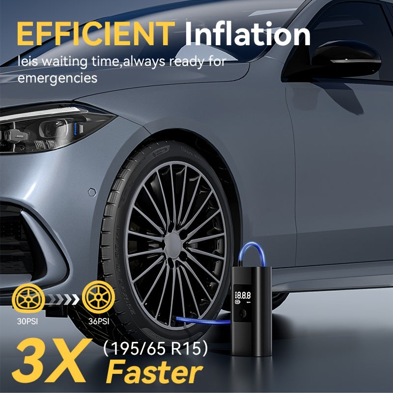 Portable Tire Inflator Air Compressor - 3000mAh Cordless Air Pump with Digital Tire Pressure Gauge, LCD Display, Suitable for Cars/Motorcycles/E-Bikes/Balls,  Compact Design