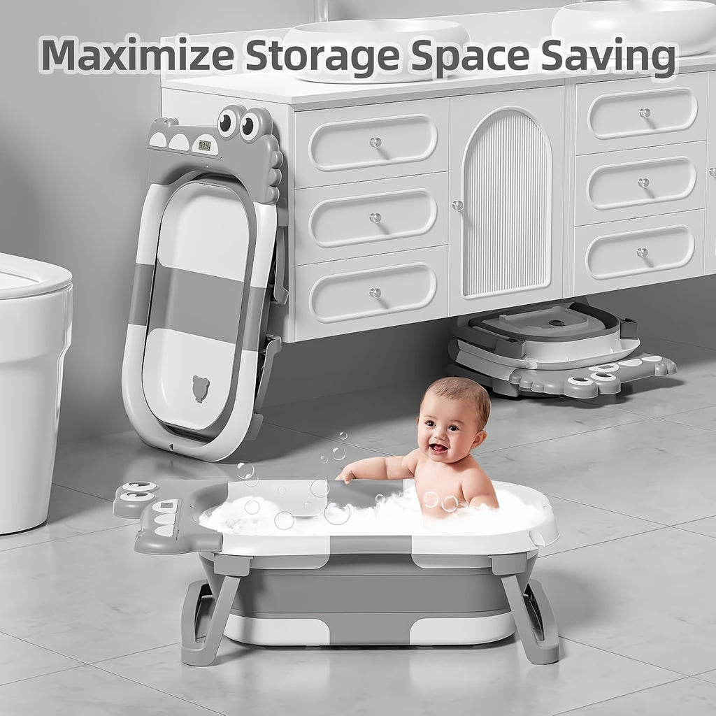 Collapsible Baby Bathtub with Real-Time Temperature Monitor & Floating Cushion