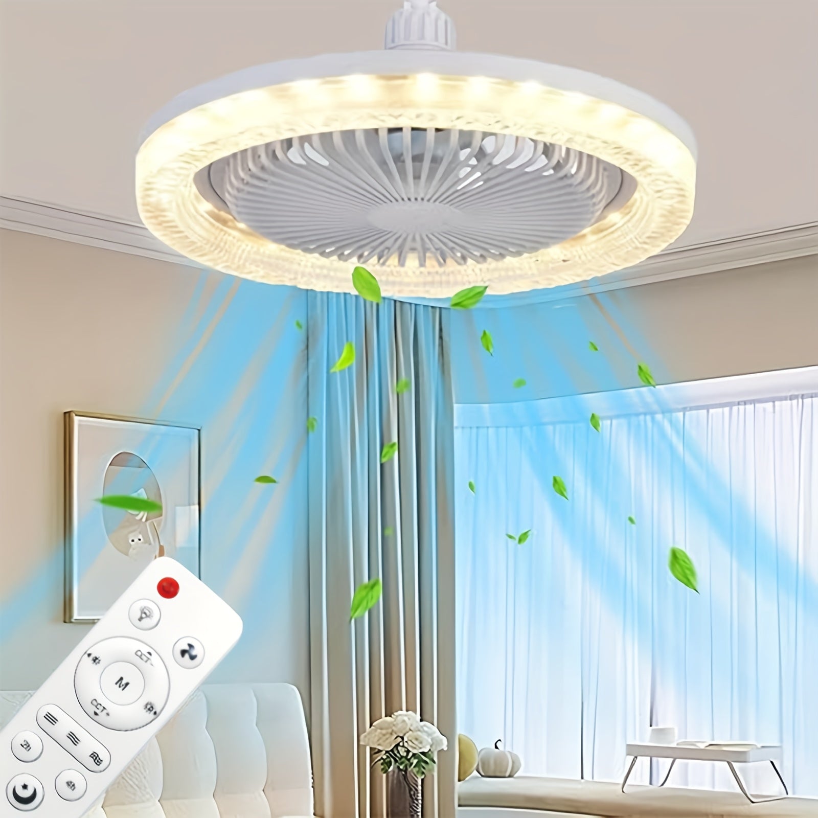 2-in-1 Multifunctional Ceiling Fan with Light, LED Fan Light, 25.4 cm Diameter, Color Matching, Infinite Dimming, and Timer Function, Suitable for Bathrooms/Bedrooms/Garages/Kitchens/Offices, Ceiling Fan Light, Bedroom Lighti