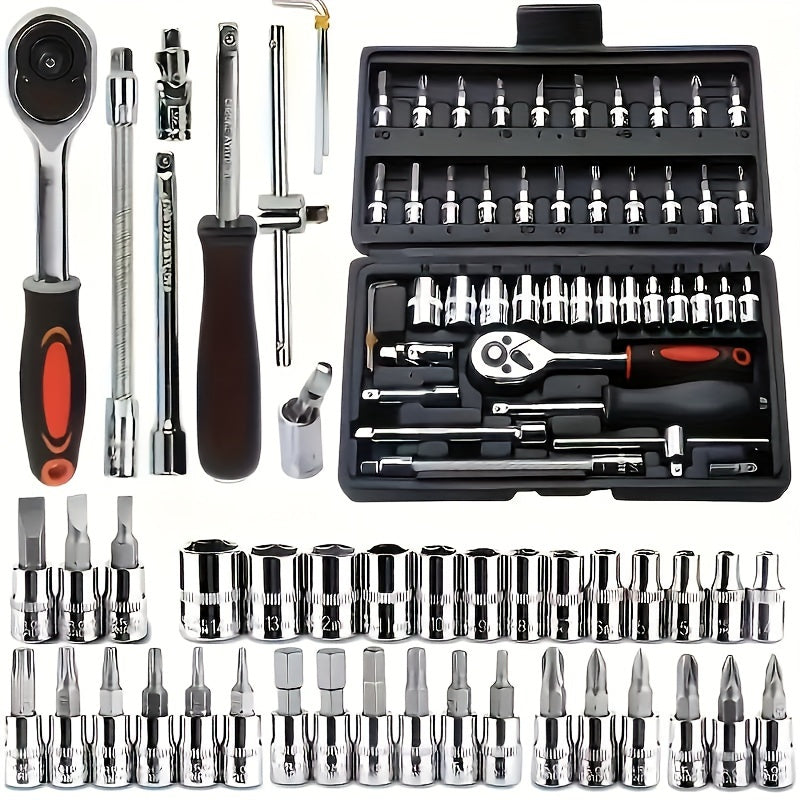 46pcs Heavy-Duty Auto Repair Tool Set with Socket Wrench & Impact-Resistant Case