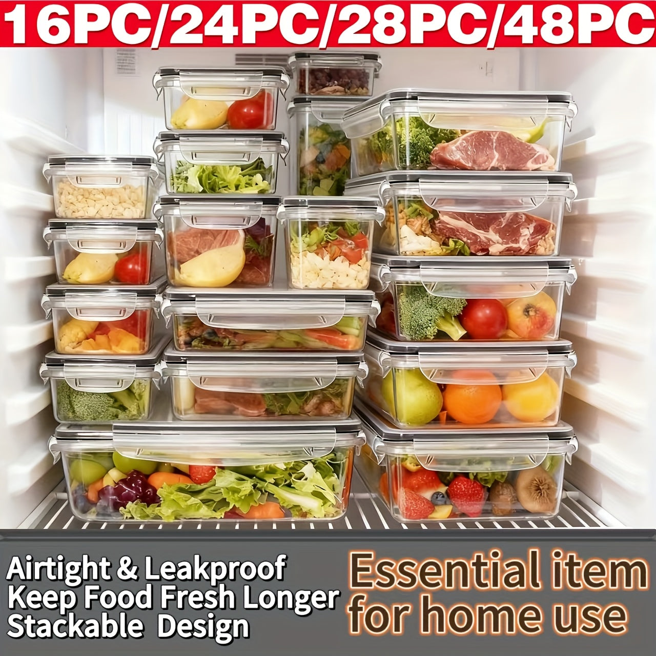 16/24/28/48pcs Airtight Food Storage Container Set with Snap-Lock Lids