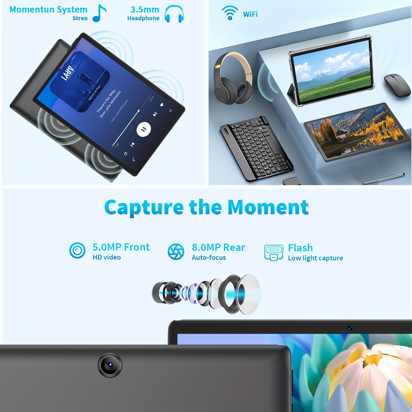 QDDQ Android Tablet 10 Inch Android 14 Tablet 2in 1 Tablet with Keyboard, Mouse, Case, Stylus, 8GB(4GB+4GB) RAM 64GB ROM, WiFi, Wireless, Tablet, Pad