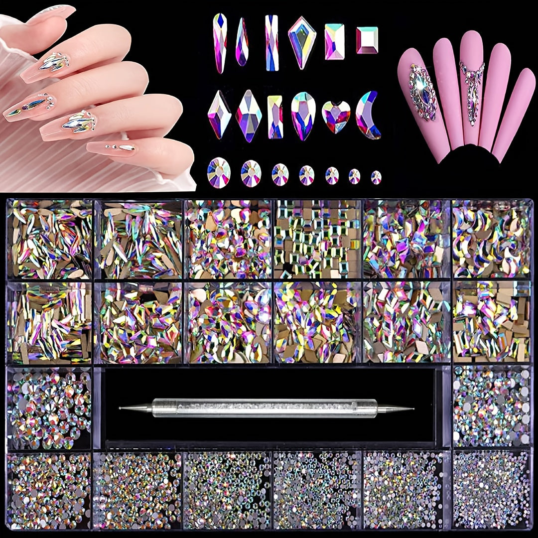 2500pcs AB Nail Rhinestones Kit with 20 Styles Flatback Rhinestone Set