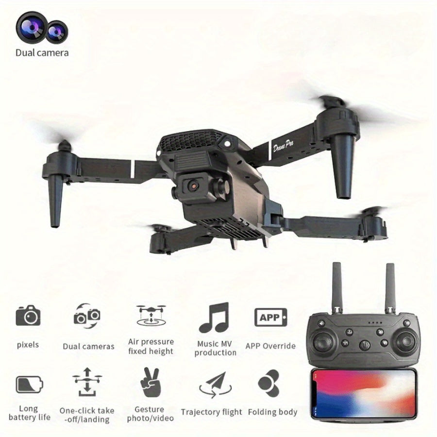 Popular E88 Drone with HD Dual Camera, Black and White, Long Battery Life, One-Key Return, WiFi Connection, Beginner-Friendly Quadcopter for Aerial Photography, Height Hold, Suitable for Beginners' Use, Professional Drone, Ch