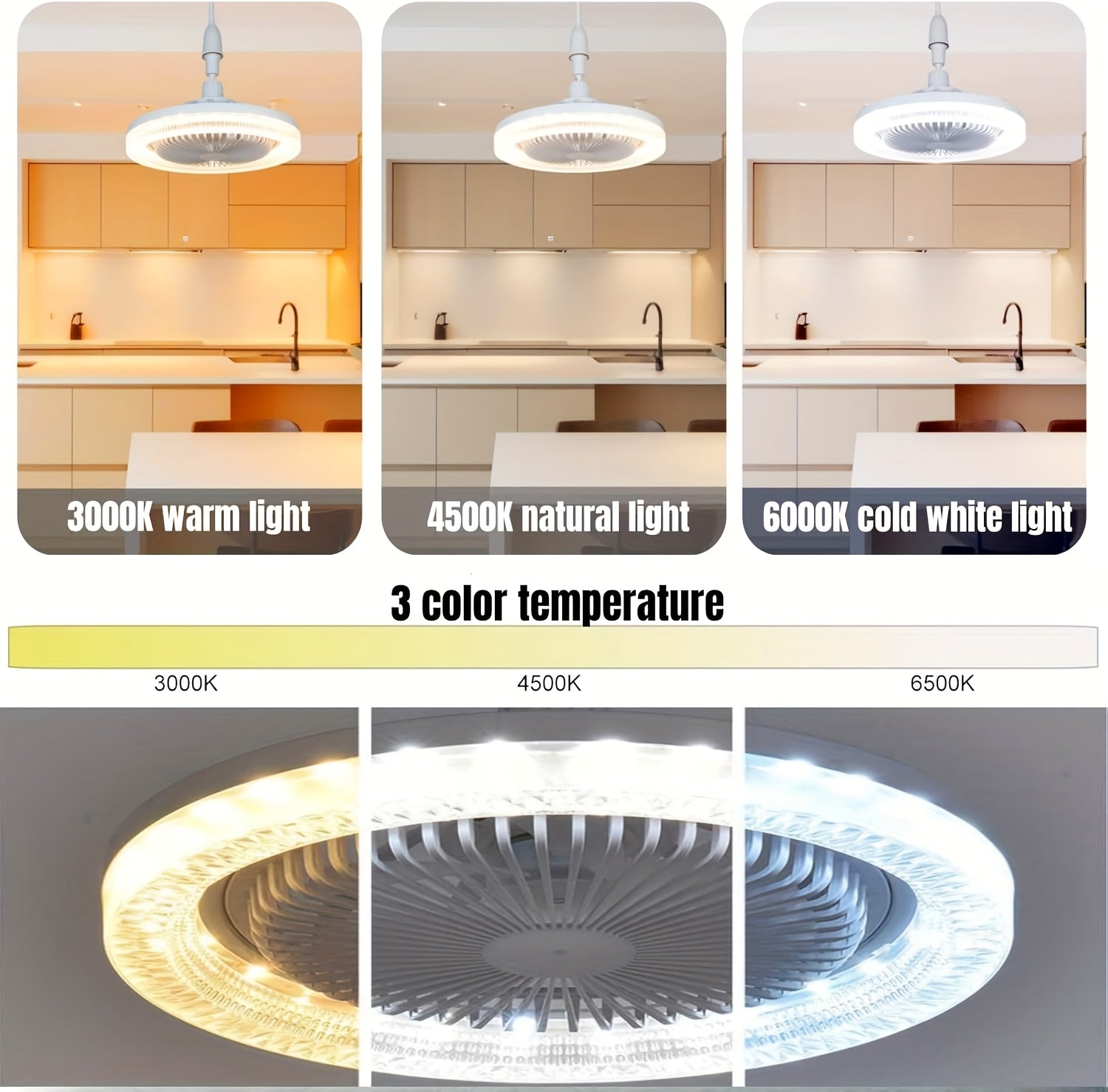 2-in-1 Multifunctional Ceiling Fan with Light, LED Fan Light, 25.4 cm Diameter, Color Matching, Infinite Dimming, and Timer Function, Suitable for Bathrooms/Bedrooms/Garages/Kitchens/Offices, Ceiling Fan Light, Bedroom Lighti