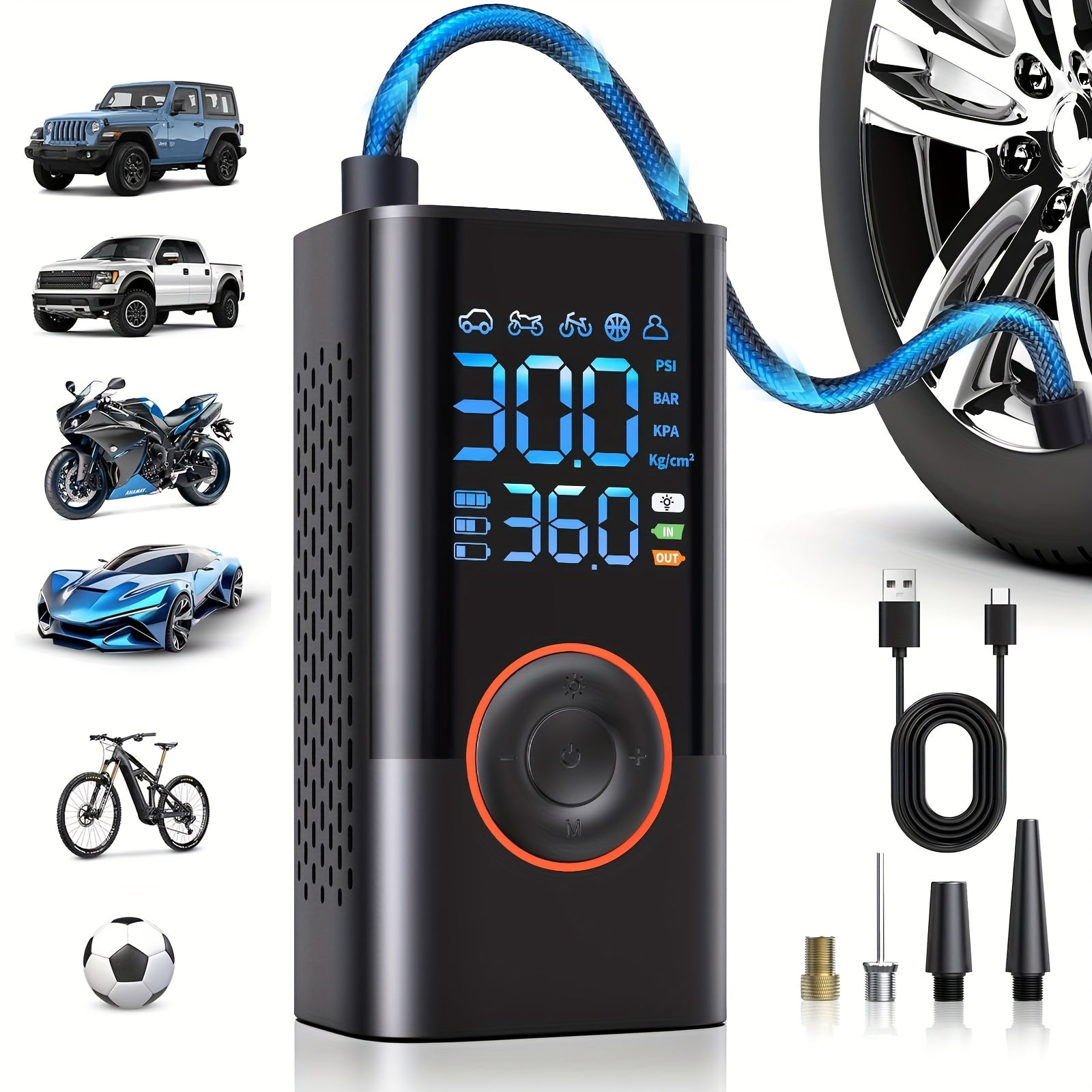 Portable Cordless Mini Air Pump with Digital Pressure Gauge