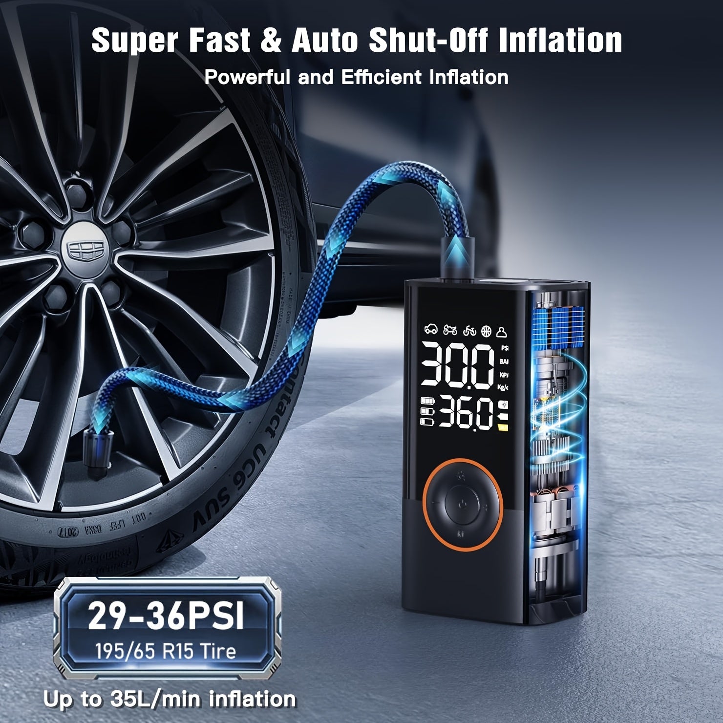 Portable Cordless Mini Air Pump with Digital Pressure Gauge
