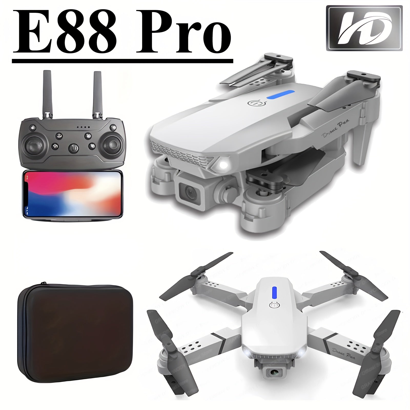 Popular E88 Drone with HD Dual Camera, Black and White, Long Battery Life, One-Key Return, WiFi Connection, Beginner-Friendly Quadcopter for Aerial Photography, Height Hold, Suitable for Beginners' Use, Professional Drone, Ch
