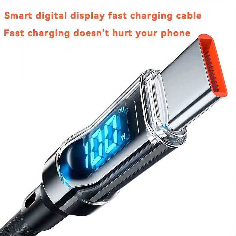Ultra Rapid Charging Cable, Type-C, Digital Display Compatible, Featuring LED Screen for Real-Time Power Monitoring