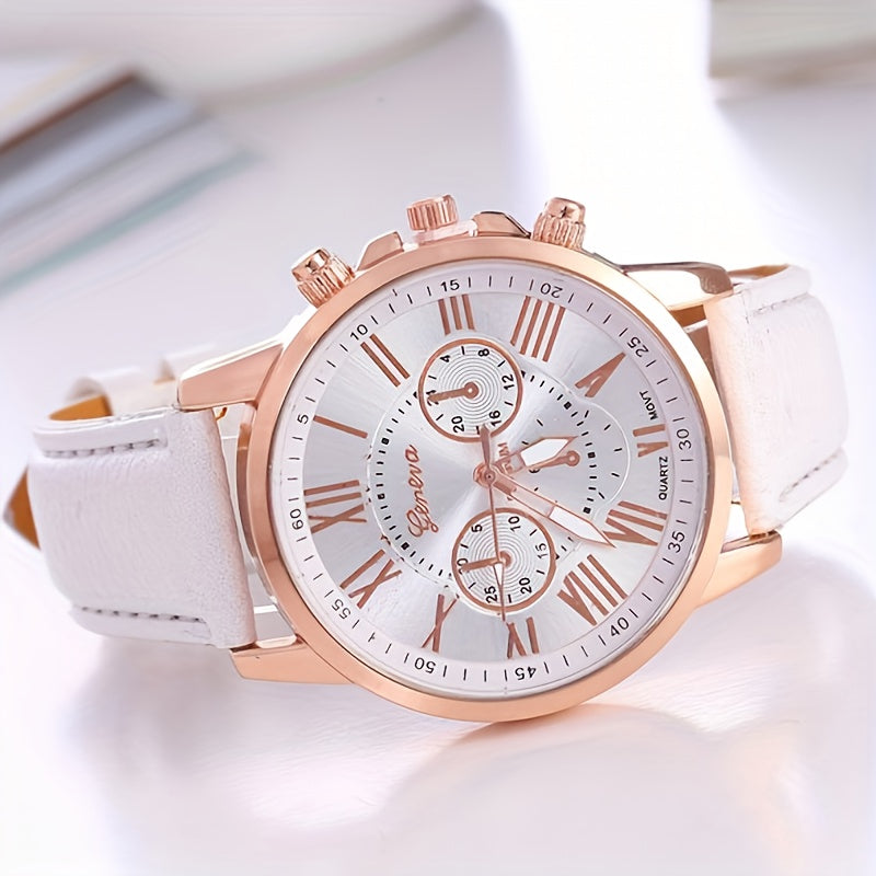 Leather Watch Three Eye Classic Ladies Watch Set