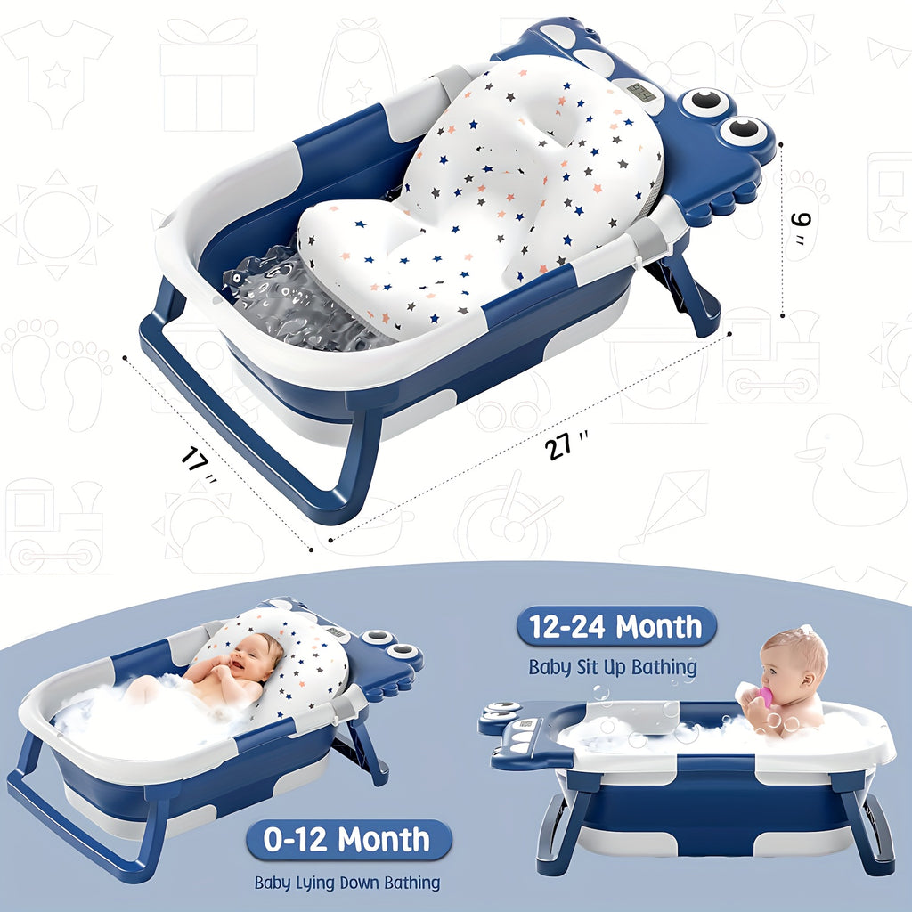 Collapsible Baby Bathtub with Real-Time Temperature Monitor & Floating Cushion