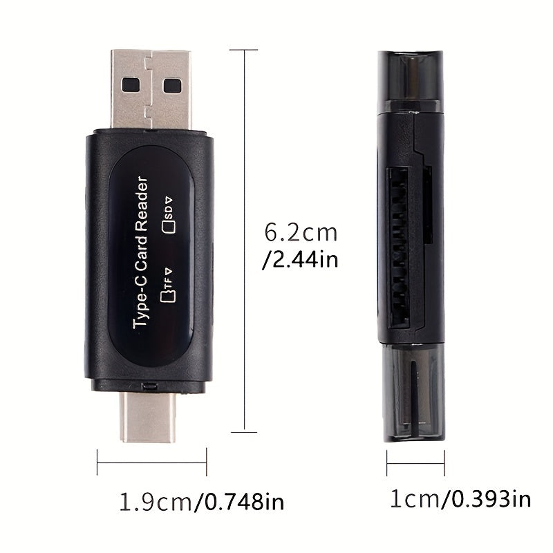USB Card Reader, 4in1 Type C/USB A to SD/XC/HC Card Adapter, Dual Card Slot Memory Card Reader, Competible for PC, Galaxy, Tablet, Huawei and More, Micro Card Reader, USB Card Reader All In One, Memory Card Reader USB, Micro