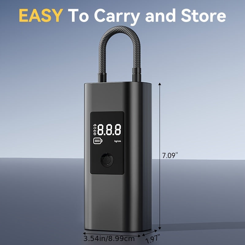 Portable Tire Inflator Air Compressor - 3000mAh Cordless Air Pump with Digital Tire Pressure Gauge, LCD Display, Suitable for Cars/Motorcycles/E-Bikes/Balls,  Compact Design