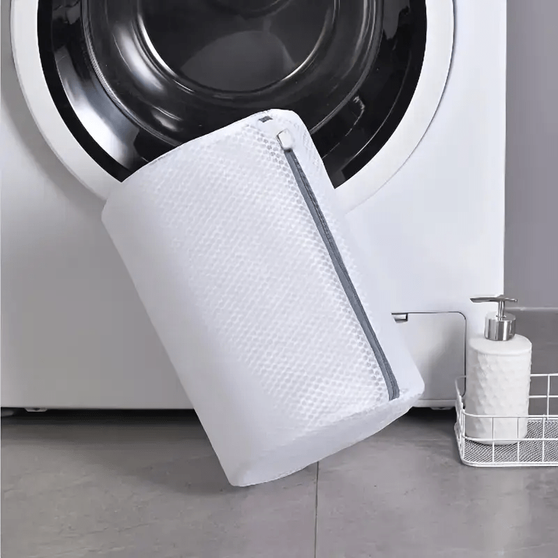 Durable White Polyester Shoe Wash Bag with Mesh Pocket and Zipper Closure - Suitable for Machine Washing, Shoe Cleaning Bag, Sock Cleaning Bag, Sneakers, Jewelry Accessories with Plush Lining - Perfect for Travel, Laundry, Sh