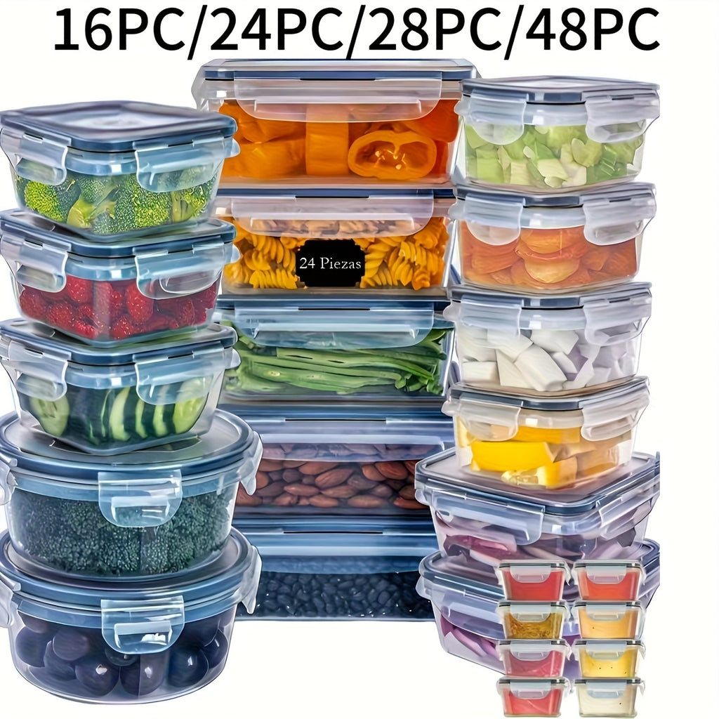 16/24/28/48pcs Transparent Kitchen Food Storage Container Set
