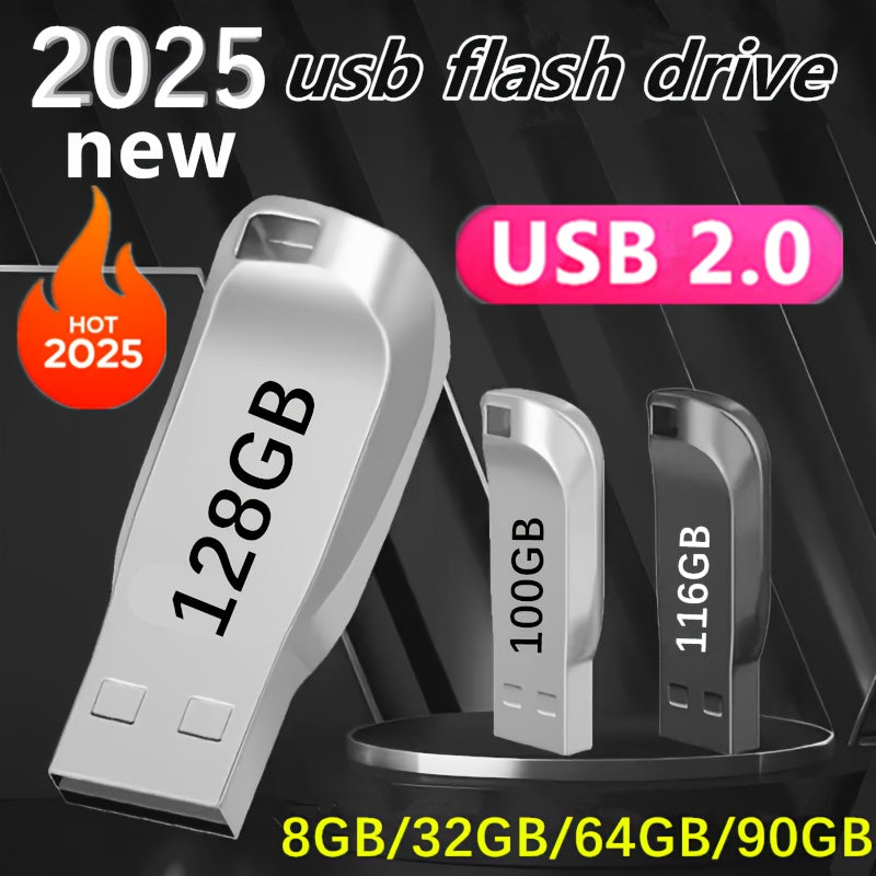 2025 New USB 2.0 High-Speed Flash Drive - 8GB/32GB/64GB/90GB/100GB/116GB/128GB Compact Portable Flash Drives with Metallic Design, Durable & Stylish for Laptop, Desktop, Phone, Tablet, Phone Storage, Sleek Metallic Finish, St
